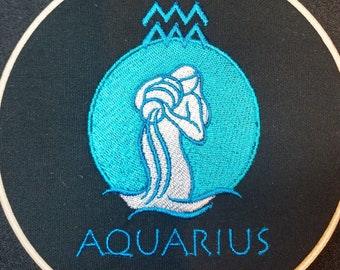 Aquarius Zodiac Embroidery Hoop Wall Hanging