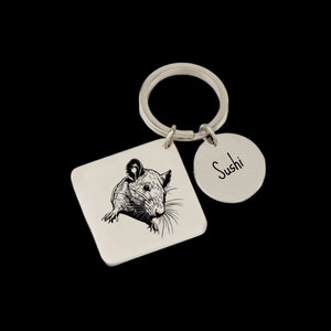 Your Rat's (or Small Pet) Picture and Name Engraved on a Keychain