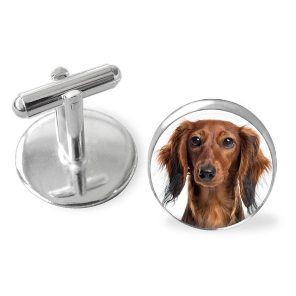 Your Long Haired Dachshund Dog's Photo on Cuff Links or a Tie Clip