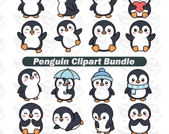 Penguin Clipart Bundle, Cute Penguin PNG SVG, Kawaii Penguin Clipart, Winter Penguin SVG, Animal Clipart