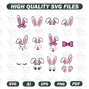 Easter Bunny Ears SVG Bundle, Cute Bunny Face, Rabbit Ears, Easter Bunny Clipart, Bunny Bundle, Instant Download