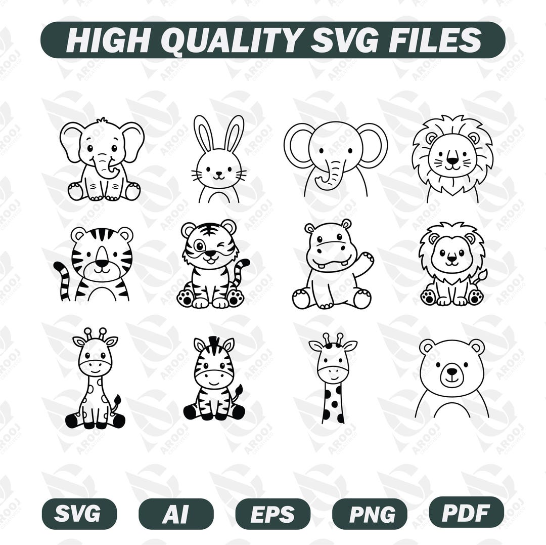 Cute Safari Animals PNG | Safari Animals SVG | Baby Animal Clipart ...