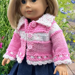 18&quot; Doll Sweater, Hand Knit, Doll Cardigan, Birthday Gift For Girl, Doll Sweater Handmade, Best Friend, gift girl, Ribbon trim, sweet, girly