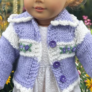 18&quot; Doll Sweater, Hand Knit, Doll Cardigan, Doll Sweater Handmade, Best Friend, embroidered doll sweater, Embroidered with Bullion Roses