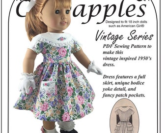 1950s Doll Dress PDF Pattern: Vintage Style for 18-inch Dolls