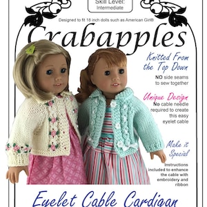 PDF Doll Knitting Pattern, Cardigan to fit 18&quot; dolls, Hand Knit 18&quot; Doll Sweater, Doll Cardigan, Handmade doll clothes, classic doll clothes