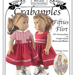 Patrón de costura en PDF, vestido y blusa para muñeca de 45 cm, estilo vintage de los años 50.