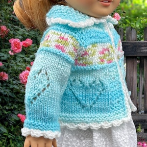 18&quot; Doll Sweater, Hand Knit, Doll Cardigan, Doll Sweater Handmade, Best Friend, Fair Isle knitted sweater, doll sweater with heart design