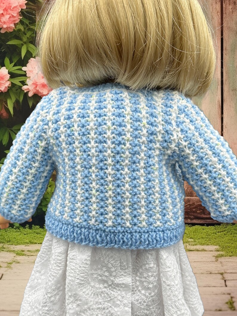 18" Doll Hand Knit Sweater, Blue Tweed image 6