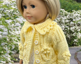 18 inch doll, Hand Knitted Flower Cardigan