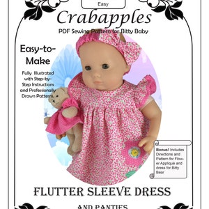 Flutter Sleeve Dress PDF Pattern to fit  18&quot; baby dolls - Instant Download