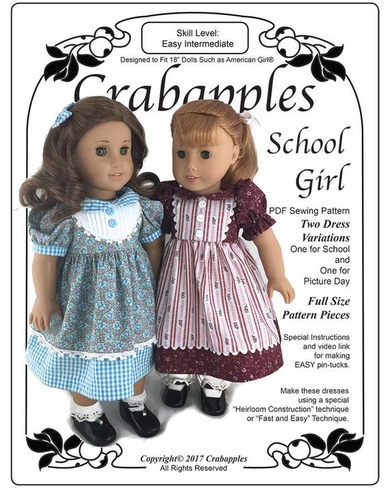 PDF Doll Dress Pattern for 18" Dolls: Vintage Inspired School Girl