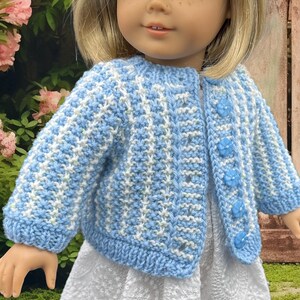 18" Doll Hand Knit Sweater, Blue Tweed image 2