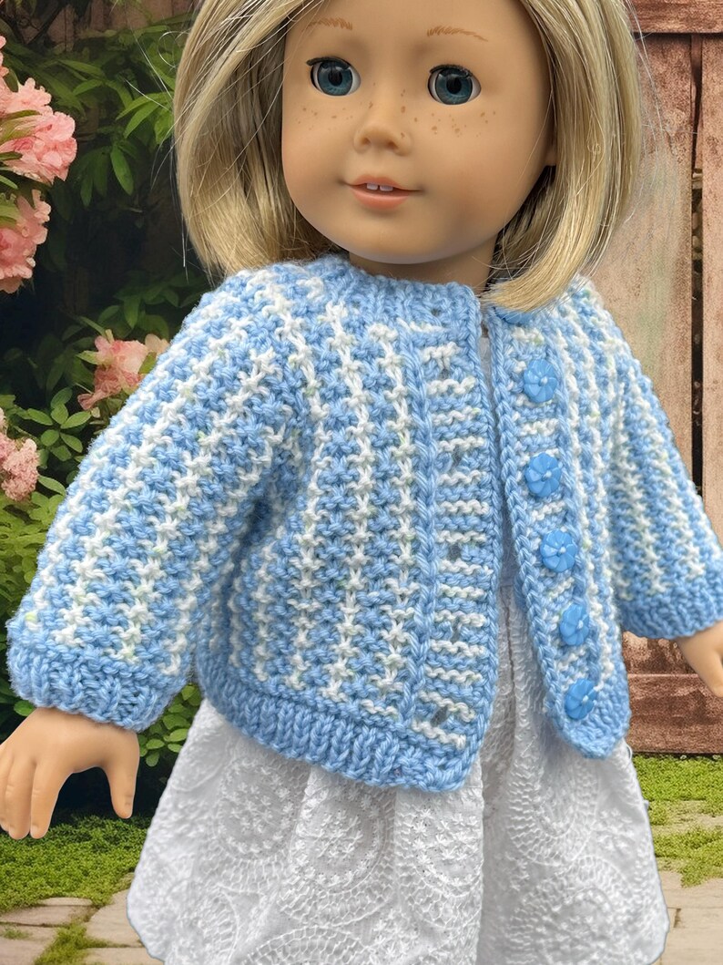18" Doll Hand Knit Sweater, Blue Tweed image 2