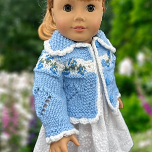 18&quot; Doll Sweater, Hand Knit, Doll Cardigan, Doll Sweater Handmade, Best Friend, Fair Isle knitted sweater, doll sweater with heart design