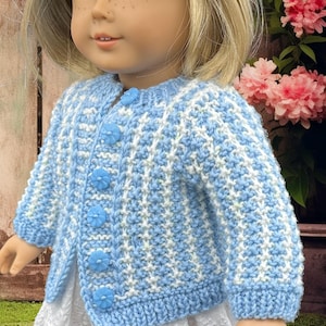 18" Doll Hand Knit Sweater, Blue Tweed image 1