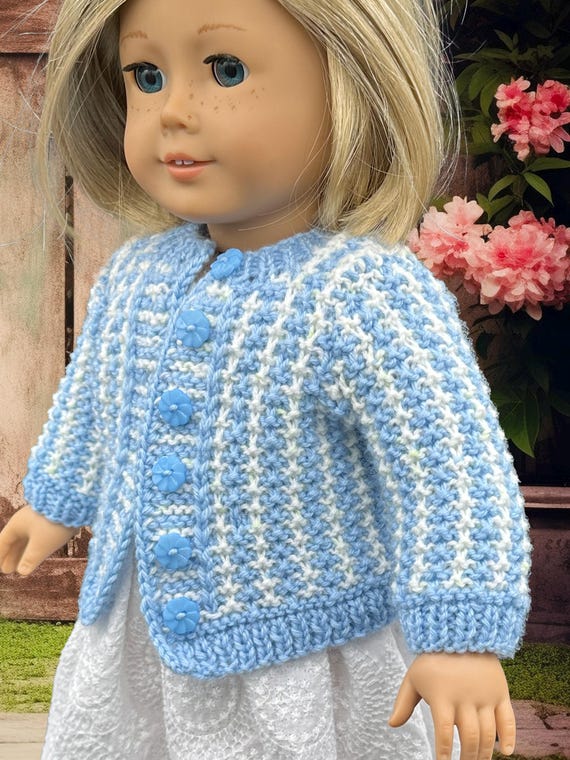 18" Doll Hand Knit Sweater, Blue Tweed