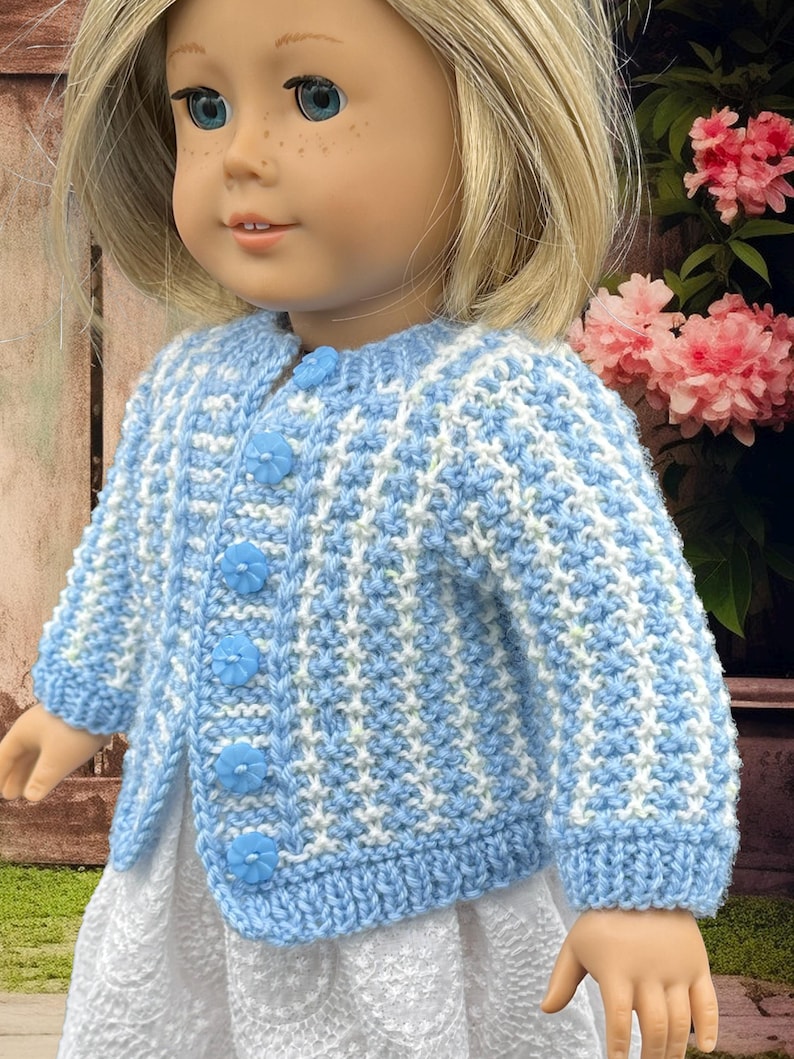 18" Doll Hand Knit Sweater, Blue Tweed image 1