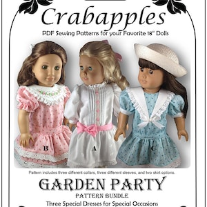 Garden Party Doll Dress -18&quot; dolls  - PDF Instant Download - Drop Waist - Embroidery - Sailor Collar - Ruffle - Vintage Inspired
