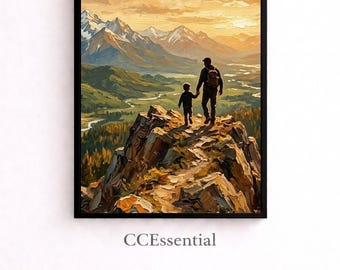 Quadro decorativo de montanha para o Dia dos Pais, paisagem natural, decoração rústica para casa, download digital.