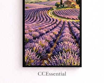 Lavender Field Wall Art, Provence Summer Print, Floral Landscape Decor, Digital Download