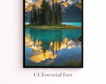 Mountain Lake Reflection Wall Art, Turquoise Alpine Lake Print, Canada Landscape Photography, Digital Download