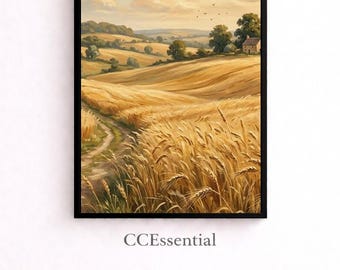 Wheat Field Wall Art, Summer Countryside Print, Golden Landscape Decor, Digital Download