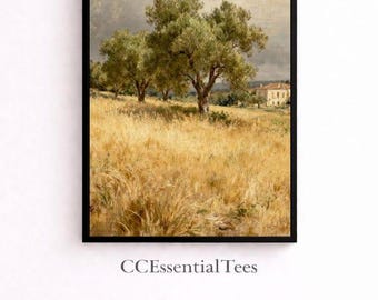 Pastoral Meadow Wall Art Print | Golden Field Landscape | Farmhouse Decor | Digital Download | 4 Sizes