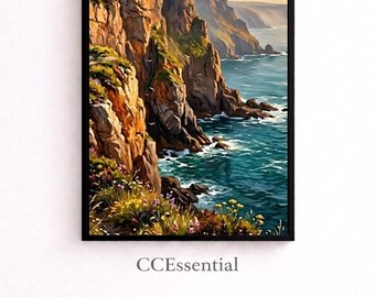 Coastal Cliffs Wall Art, Ocean Landscape Print, Summer Seaside Decor, Digital Download