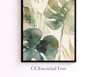 Sage Green Botanical Wall Art ,Tropical Leaf Print v2, Coastal Boho Decor, Digital Download