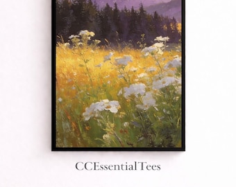Golden Hour Wildflower Meadow Wall Art | Impressionist Landscape Print | Cottagecore Decor | Digital Download | 4 Sizes
