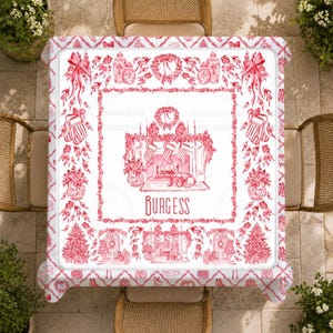 Red Toile Christmas Mahjong Mat, 33 x 33 Inch, Holiday Chinoiserie