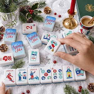 Apres Ski Mahjong Tiles, Alpine Slopes Christmas, Ski Lodge Winter Sports