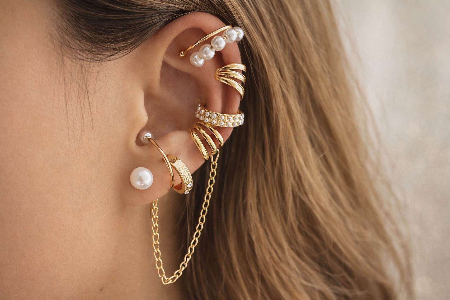 Boho Orecchini A Catena Con Perle - Ear Cuff Wrap A C Non Piercing, Argento, Stile Bohemien - 6