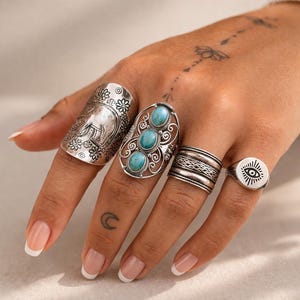 Set de Anillos Turquesa – Anillos Statement Western Boho para Mujer