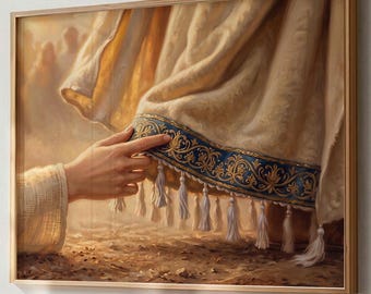 Touching the Hem of His Garment Art, Matthew 9:21 Healing Miracle, Jesus Garment Tassels Oil Painting, Christian Faith Digital PRINTABLE