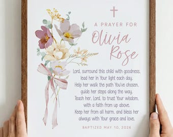 Lord Surround This Child With Goodness, Personalized Baptism Gift Girl, Floral Christening Print, Baby Dedication Art, Nursery Prayer Decor