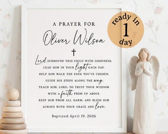 Personalized Boy Baptism Gift, A Prayer For Christening Print, Minimalist Black and White Nursery Art, Dedication Wall Art, Gift for Godson