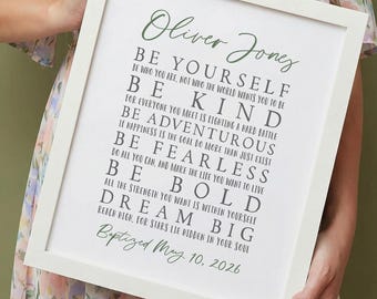 Personalized Boy Baptism Gift, Custom Color, Inspirational Christening Print, Wishes for Baby Dedication Art, Godson Gift, Nursery Decor