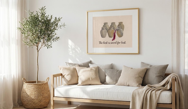 Water into Wine Miracle, The Best is Saved for Last Quote, Wedding at Cana Art PRINTABLE, Modern Biblical Minimalism, Christian Wedding Gift image 6