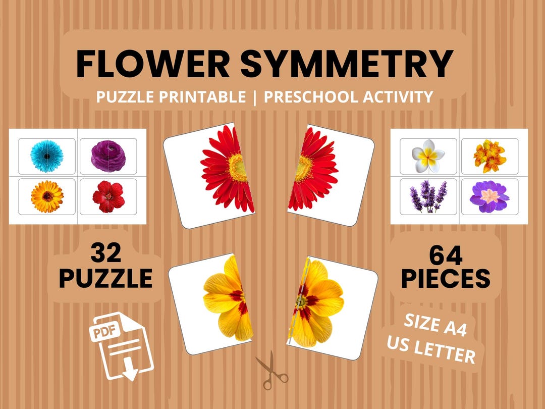 Flower Symmetry Puzzle Printable | Spring Matching Game, Preschool ...