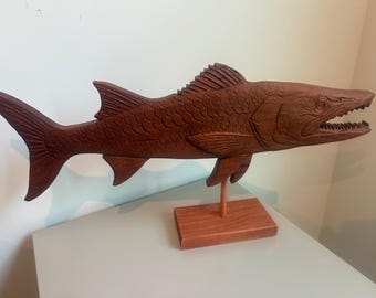 Wooden Fish Display - Barracuda. Handcrafted from solid Cherry wood. 18" x 8"x .8".
