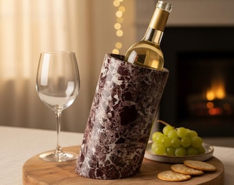 Botellero de mármol, hecho a mano con piedra Rosso Levanto, decoración de lujo para el hogar.
