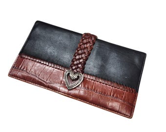 Vintage Brighton Wallet/Clutch Bi-fold, Brown and Black with Heart Clasp