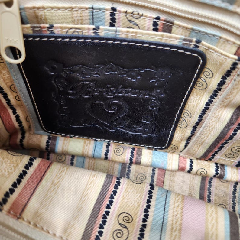 Brighton Straw Woven Shoulder Tote Black Leather Trim Heart Charm Summer Bag Vtg image 13