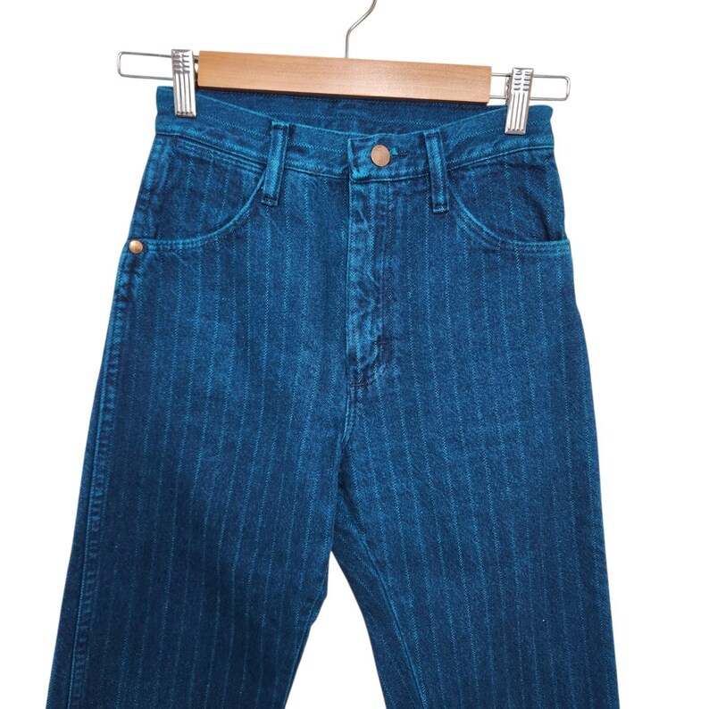 Vintage 90s Wrangler 14MWZ Cowboy Cut Jeans Made in USA Pinstripe Blue Sz 1x34 image 2