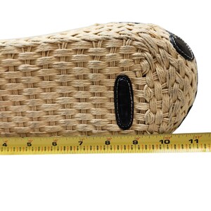 Brighton Straw Woven Shoulder Tote Black Leather Trim Heart Charm Summer Bag Vtg image 8