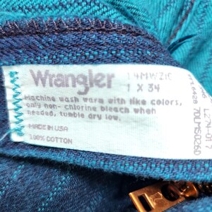 Vintage 90s Wrangler 14MWZ Cowboy Cut Jeans Made in USA Pinstripe Blue Sz 1x34 image 9
