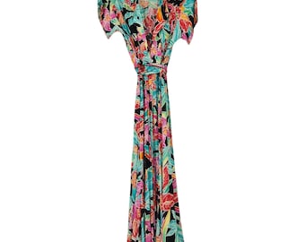 Vtg Carole Little St-tropez Modern Size 4 Floral Maxi Dress Tropical Collared