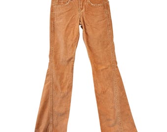 Vintage Size 0 Y2K LEI Flare Pants Low Rise Orange Pocket Stretch Corduroy Brown